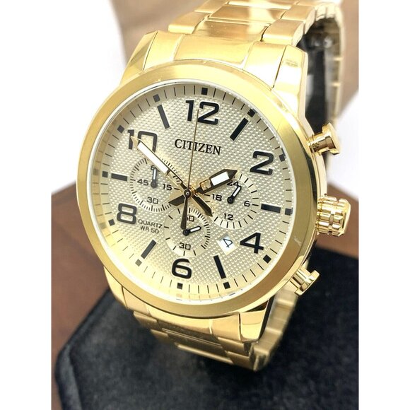 Citizen Men's Watch AN8052-55P Chronograph Quartz Gold Dial Date Stainless Steel - Picture 14 of 15